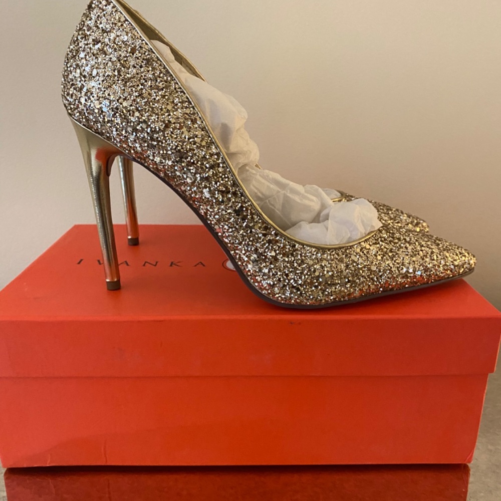 Ivanka Trump, Keydena Gold Glitter Stiletto & Clutch Set, Sz 9.5 - Picture 5 of 8